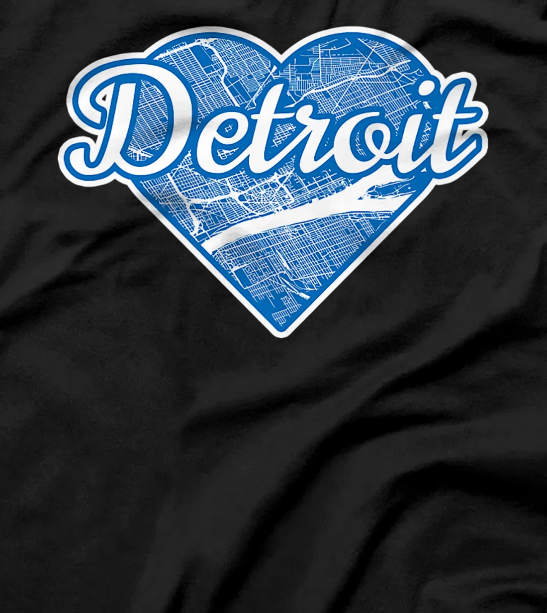 Cute I Love Detroit Blue Street Map Heart T-Shirt, Kid T-Shirt and Women T-Shirt