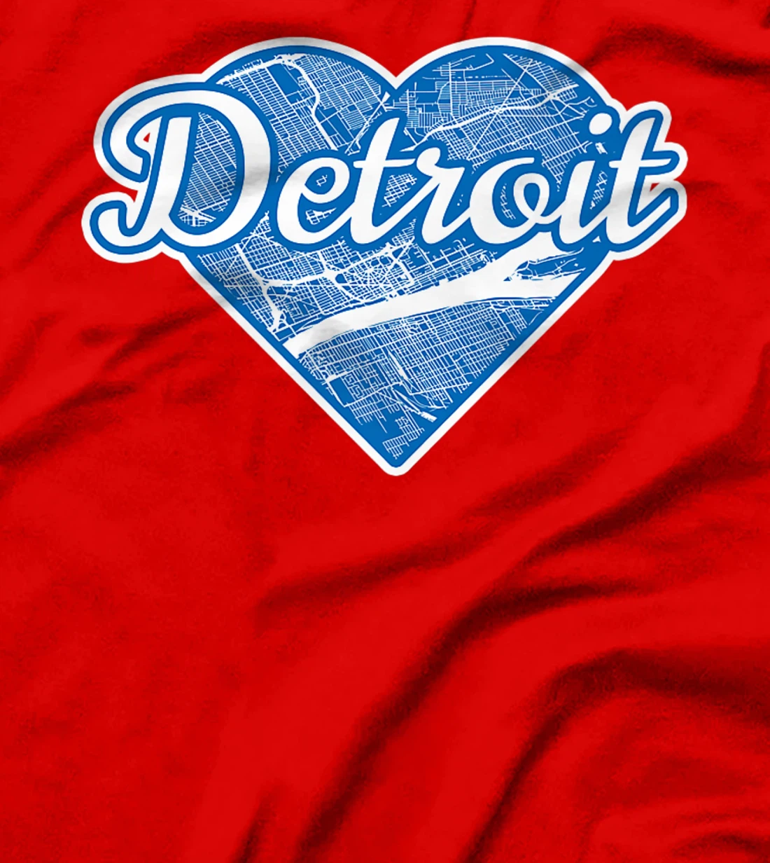 Cute I Love Detroit Blue Street Map Heart T-Shirt, Kid T-Shirt and Women T-Shirt