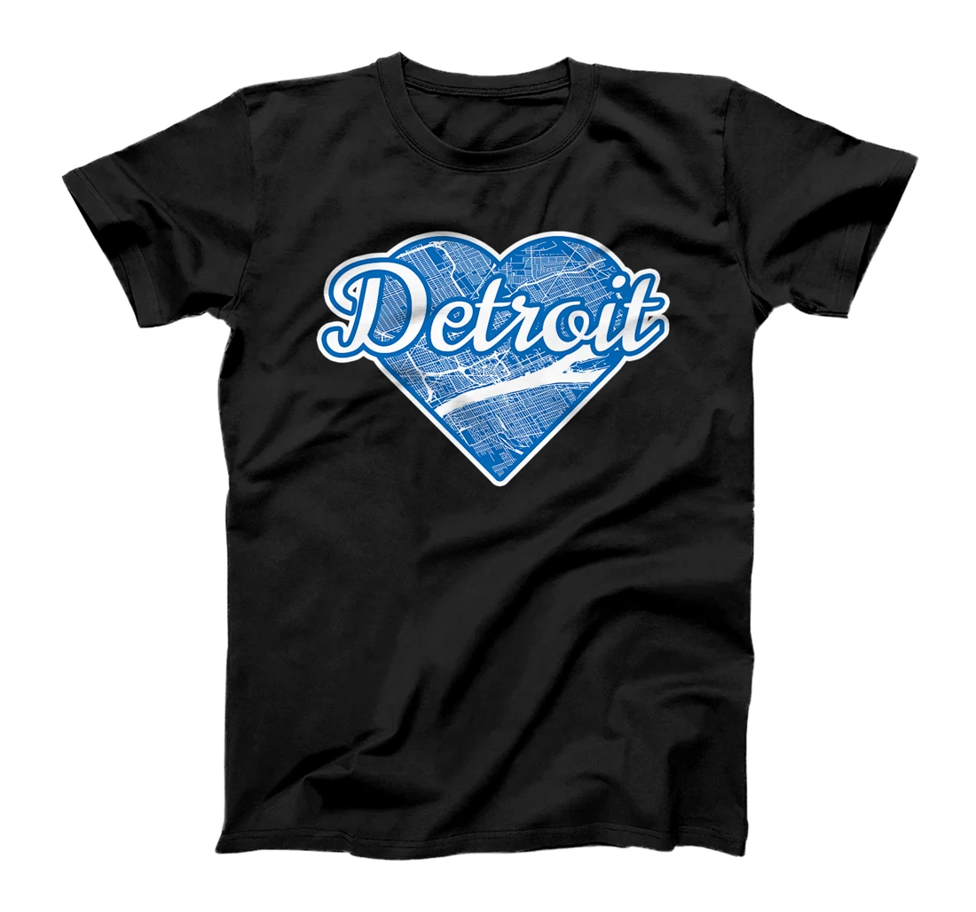 Cute I Love Detroit Blue Street Map Heart T-Shirt, Kid T-Shirt and Women T-Shirt