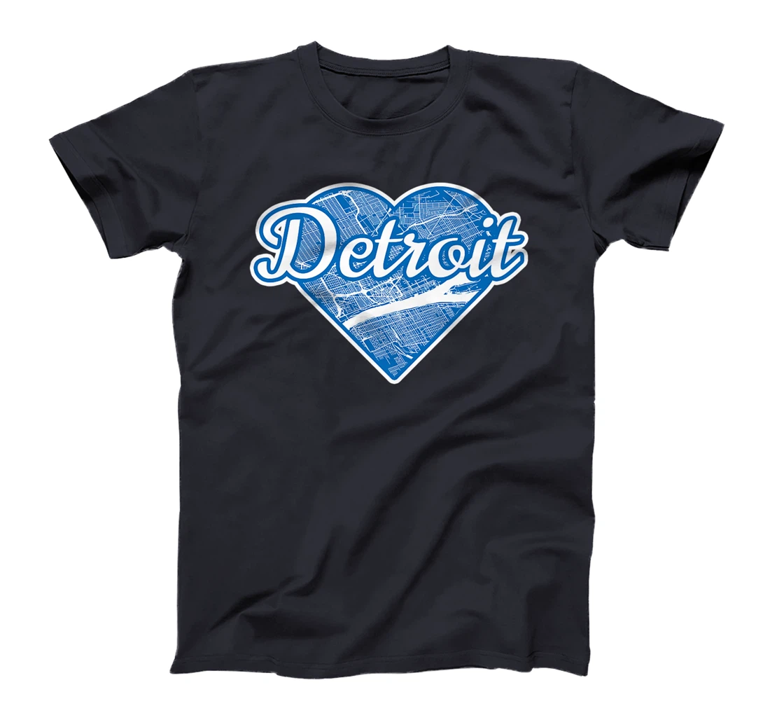 Cute I Love Detroit Blue Street Map Heart T-Shirt, Kid T-Shirt and Women T-Shirt
