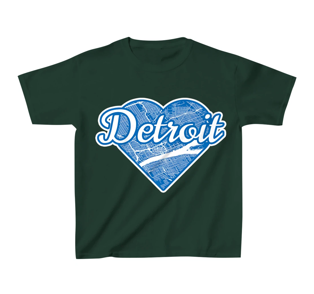 Cute I Love Detroit Blue Street Map Heart T-Shirt, Kid T-Shirt and Women T-Shirt