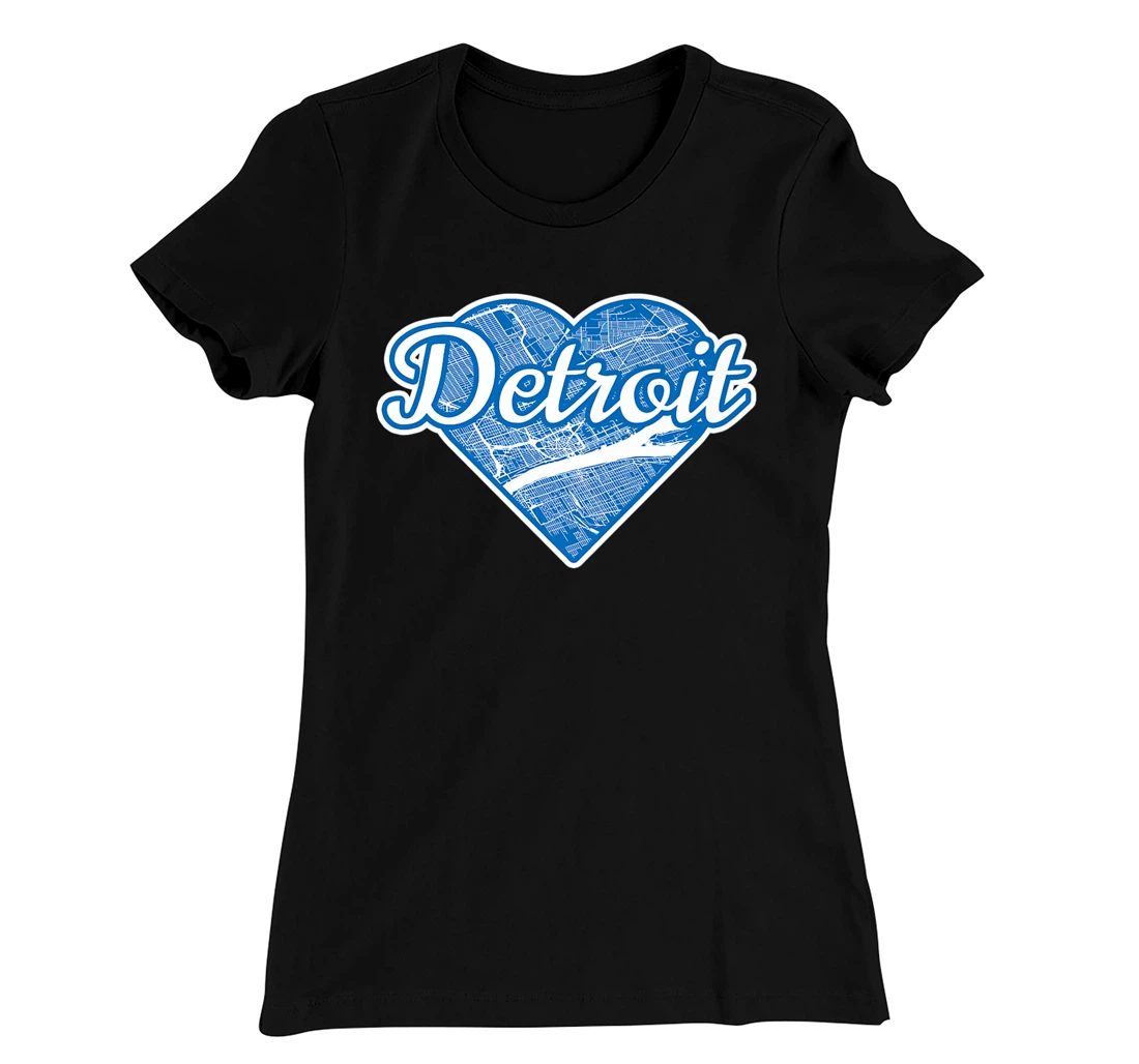 Cute I Love Detroit Blue Street Map Heart T-Shirt, Kid T-Shirt and Women T-Shirt
