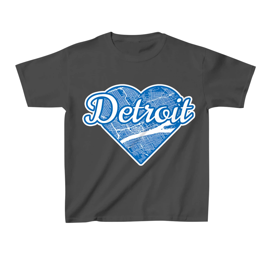 Cute I Love Detroit Blue Street Map Heart T-Shirt, Kid T-Shirt and Women T-Shirt