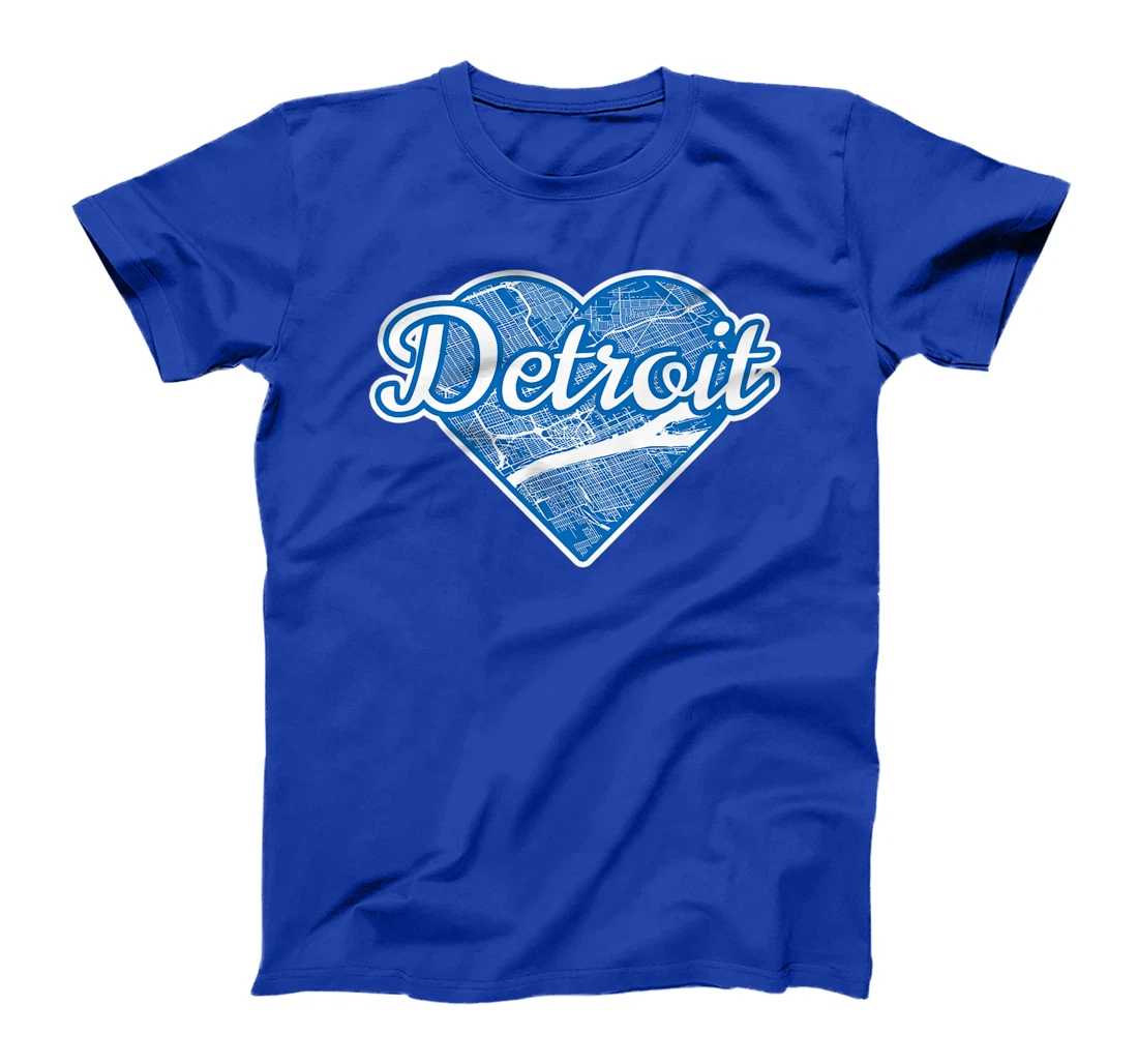Cute I Love Detroit Blue Street Map Heart T-Shirt, Kid T-Shirt and Women T-Shirt
