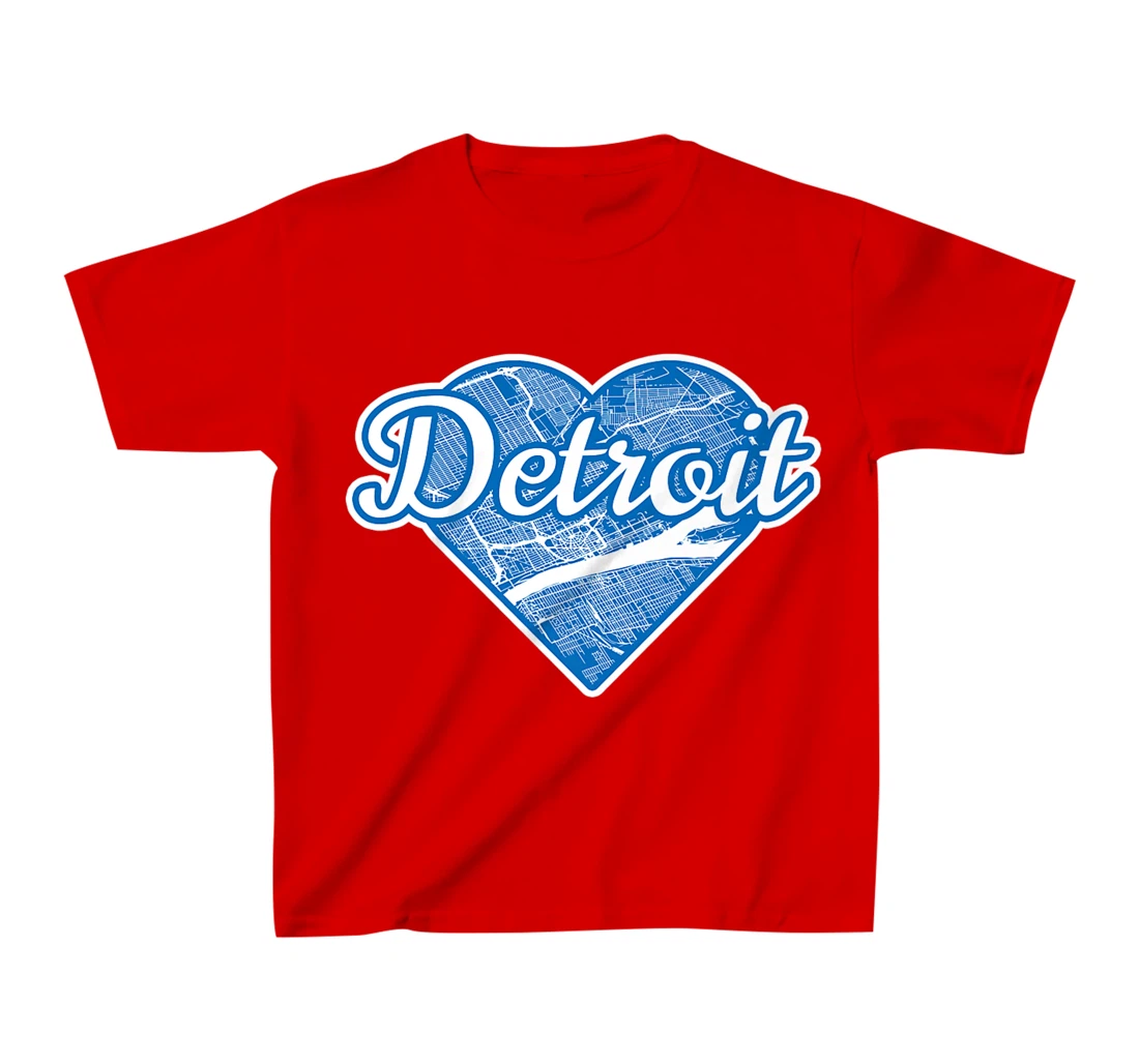 Cute I Love Detroit Blue Street Map Heart T-Shirt, Kid T-Shirt and Women T-Shirt