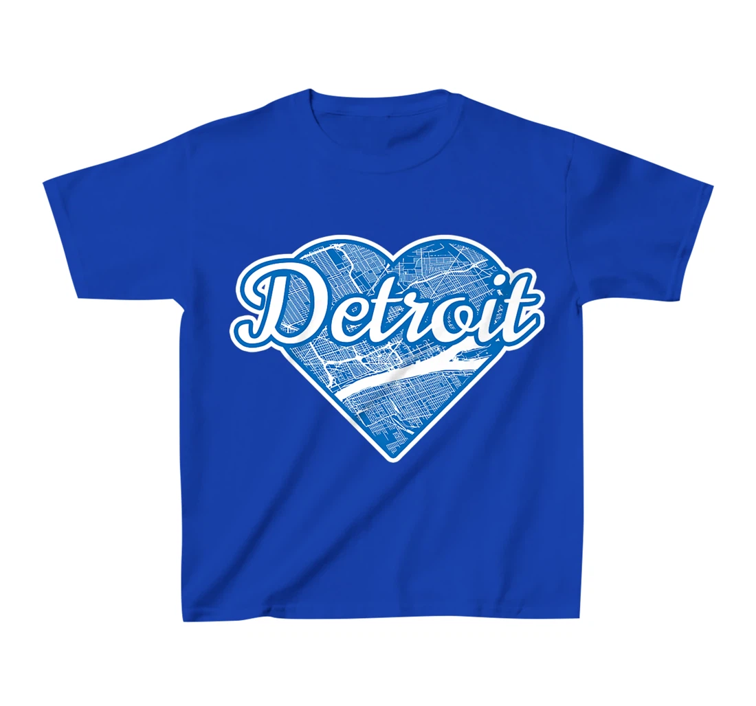 Cute I Love Detroit Blue Street Map Heart T-Shirt, Kid T-Shirt and Women T-Shirt