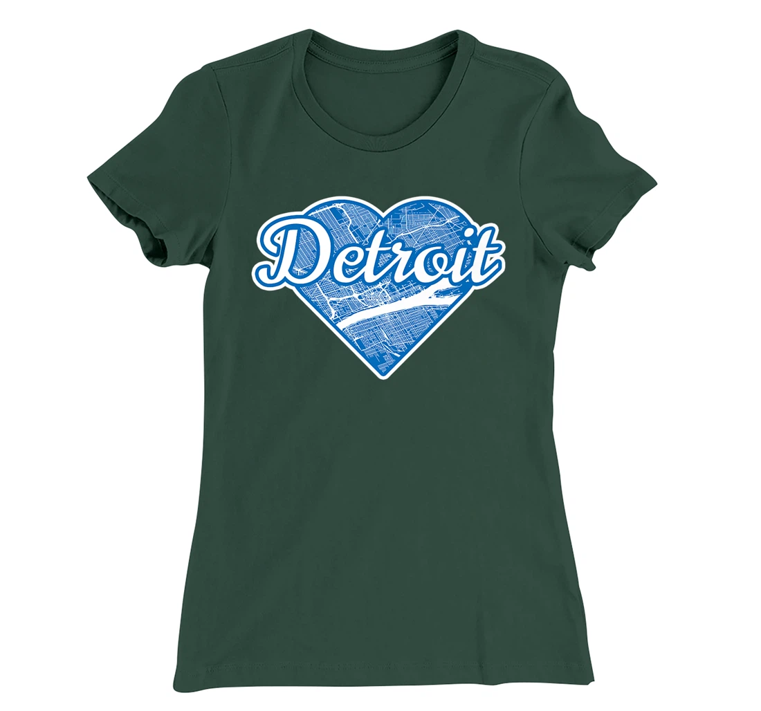 Cute I Love Detroit Blue Street Map Heart T-Shirt, Kid T-Shirt and Women T-Shirt