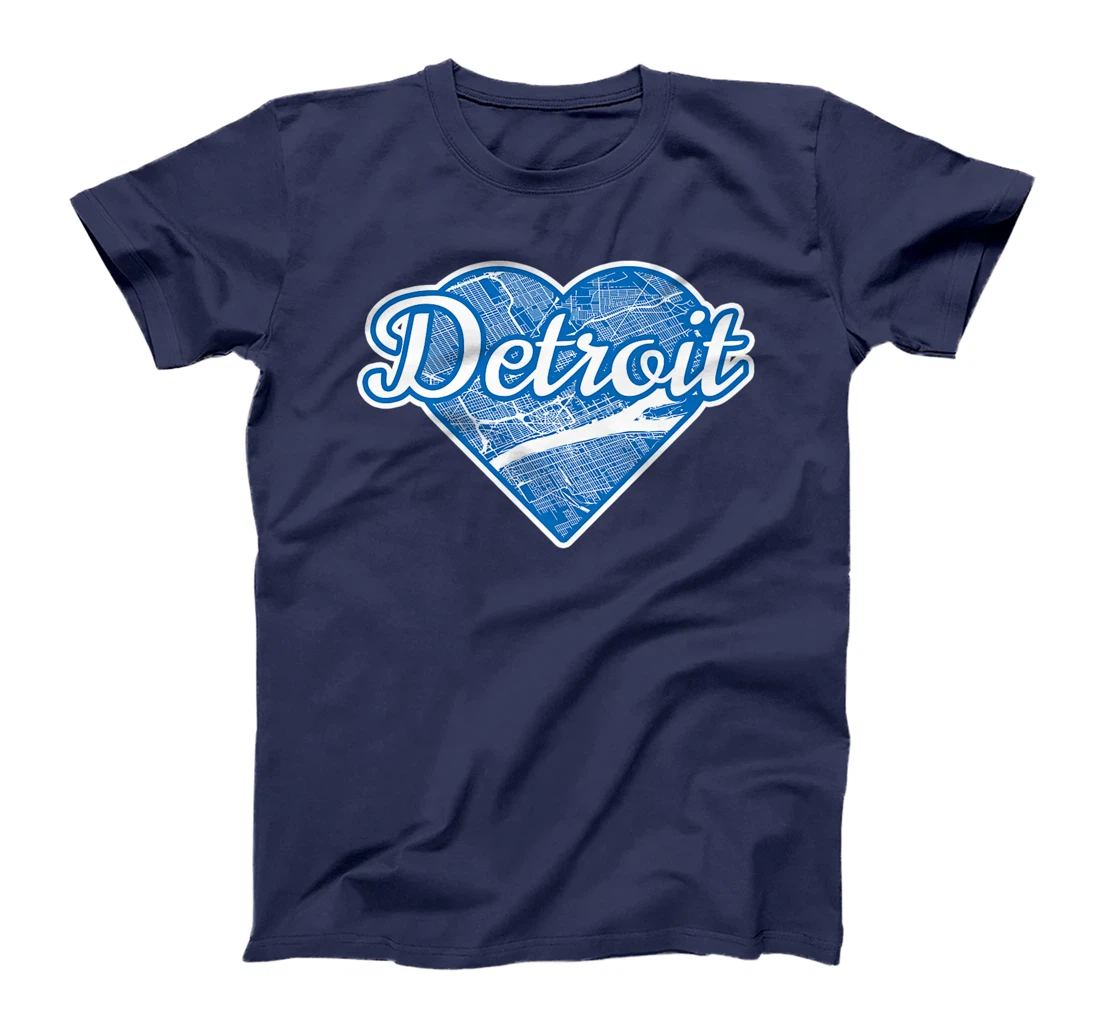 Cute I Love Detroit Blue Street Map Heart T-Shirt, Kid T-Shirt and Women T-Shirt
