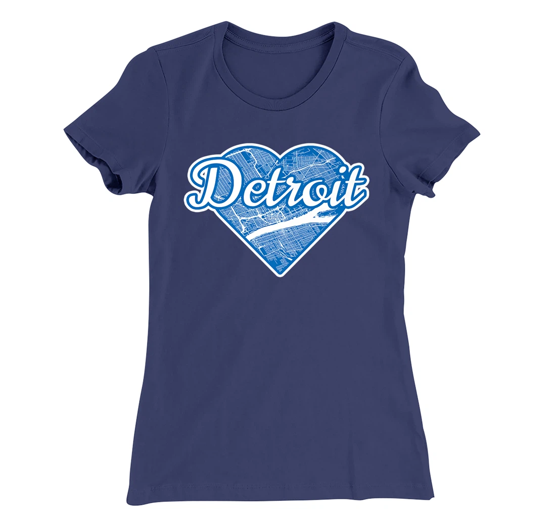 Cute I Love Detroit Blue Street Map Heart T-Shirt, Kid T-Shirt and Women T-Shirt