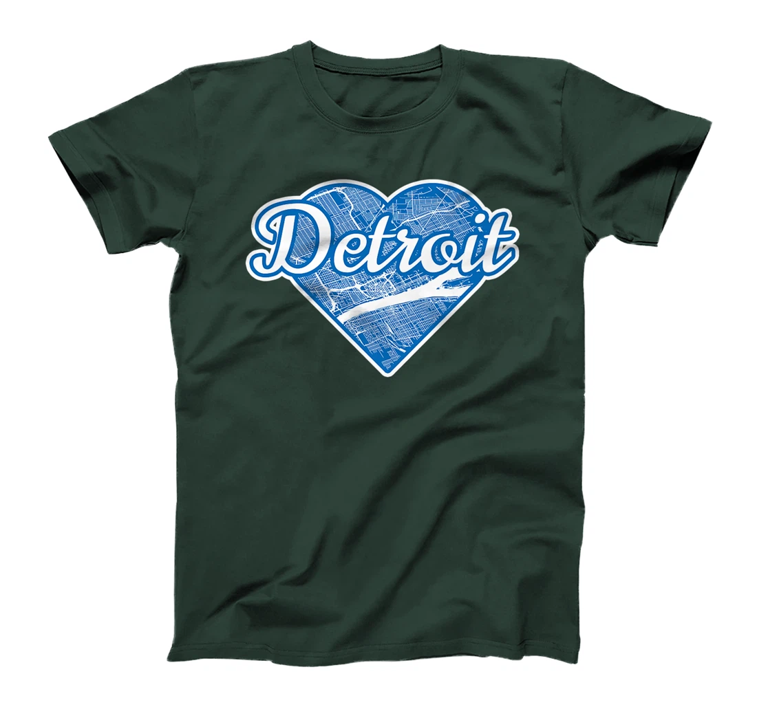 Cute I Love Detroit Blue Street Map Heart T-Shirt, Kid T-Shirt and Women T-Shirt