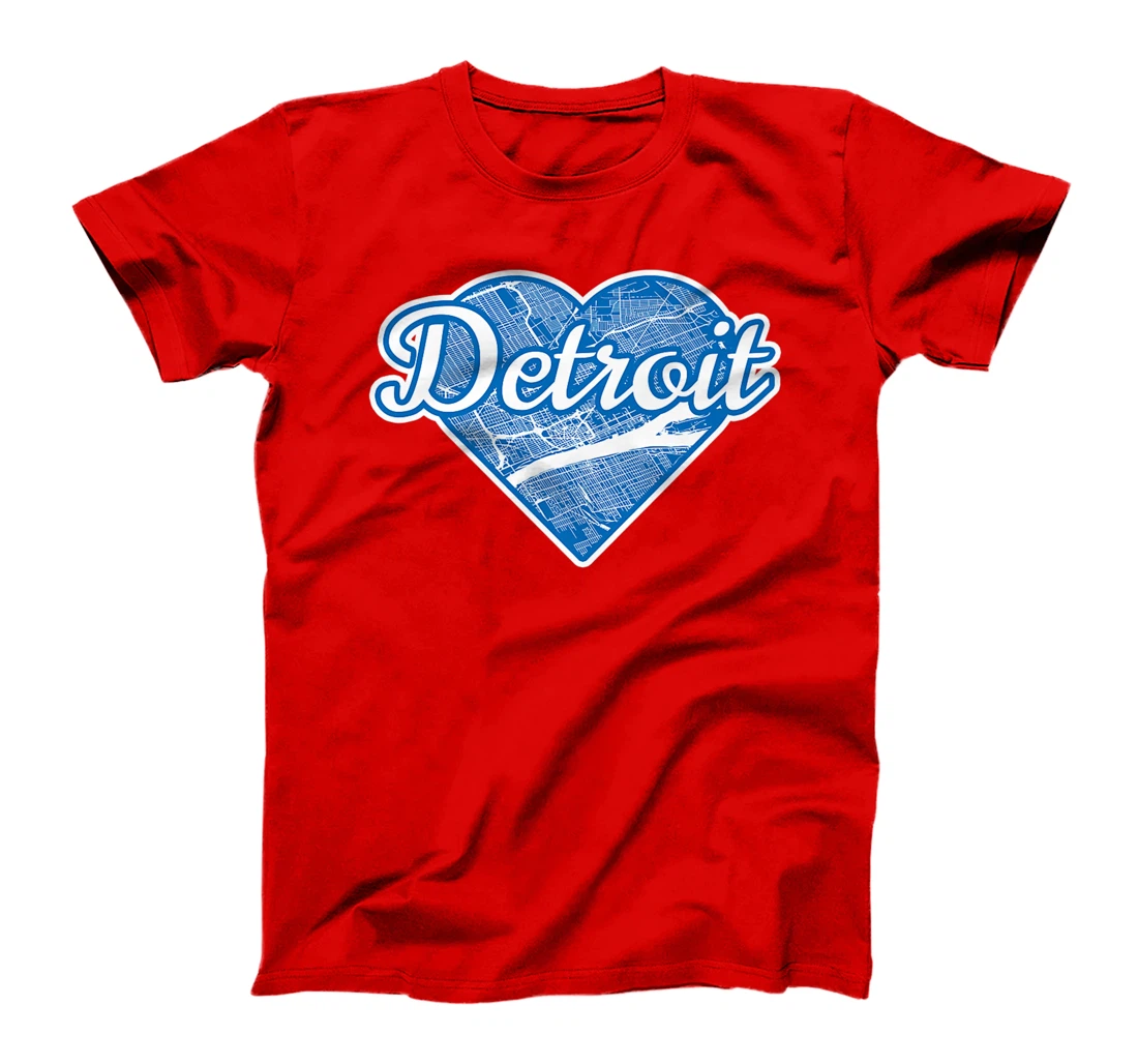 Cute I Love Detroit Blue Street Map Heart T-Shirt, Kid T-Shirt and Women T-Shirt