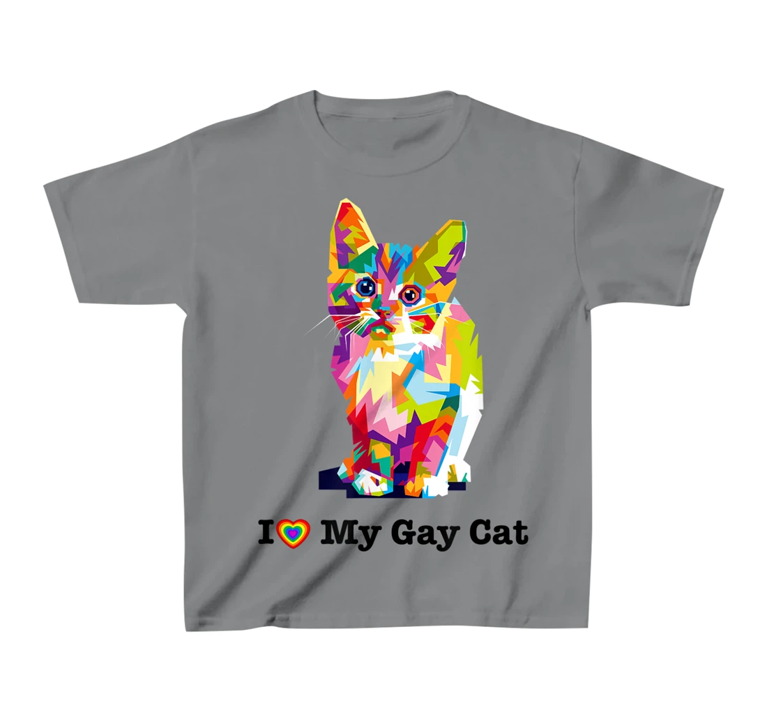 I Love My Gay Cat Heart Funny LGBT T-Shirt, Kid T-Shirt and Women T-Shirt