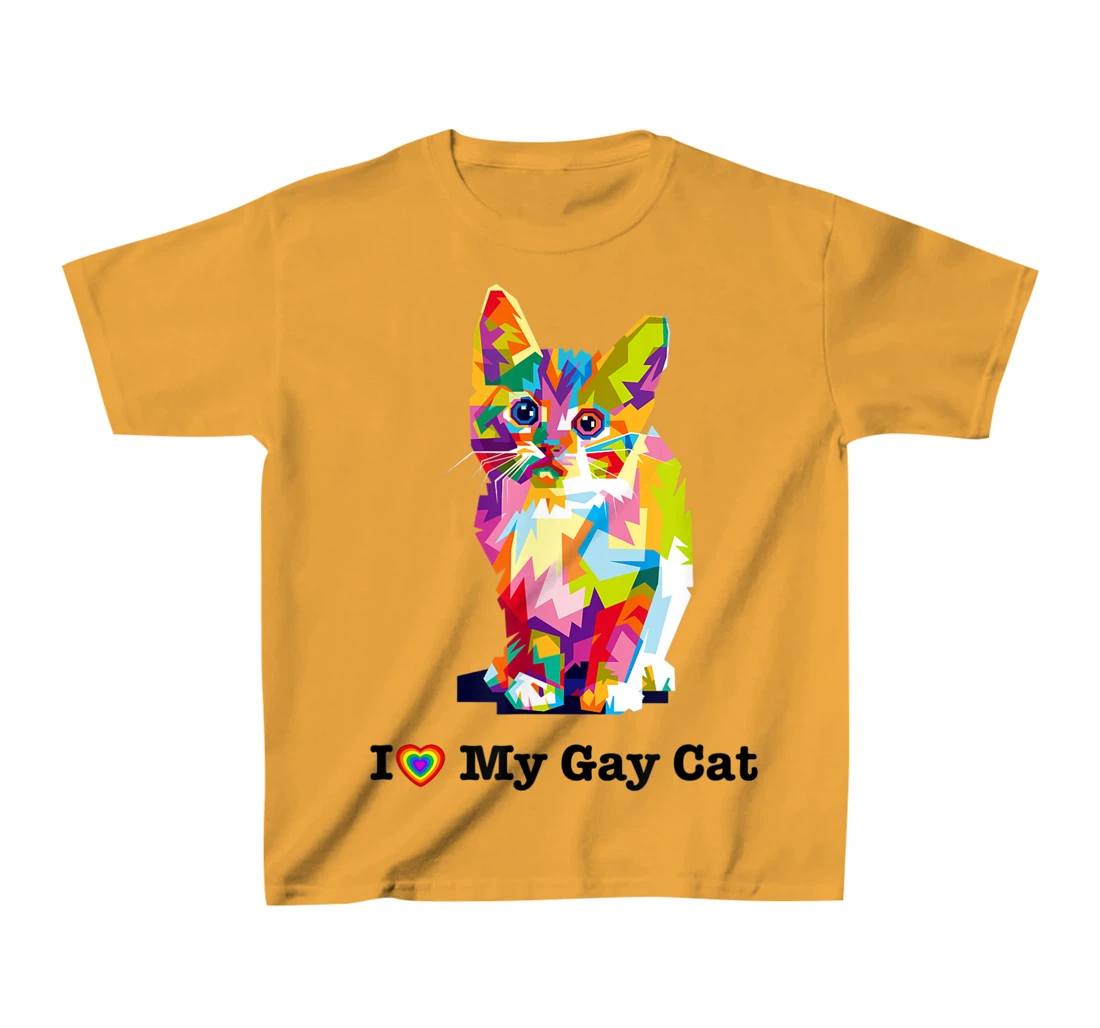 I Love My Gay Cat Heart Funny LGBT T-Shirt, Kid T-Shirt and Women T-Shirt