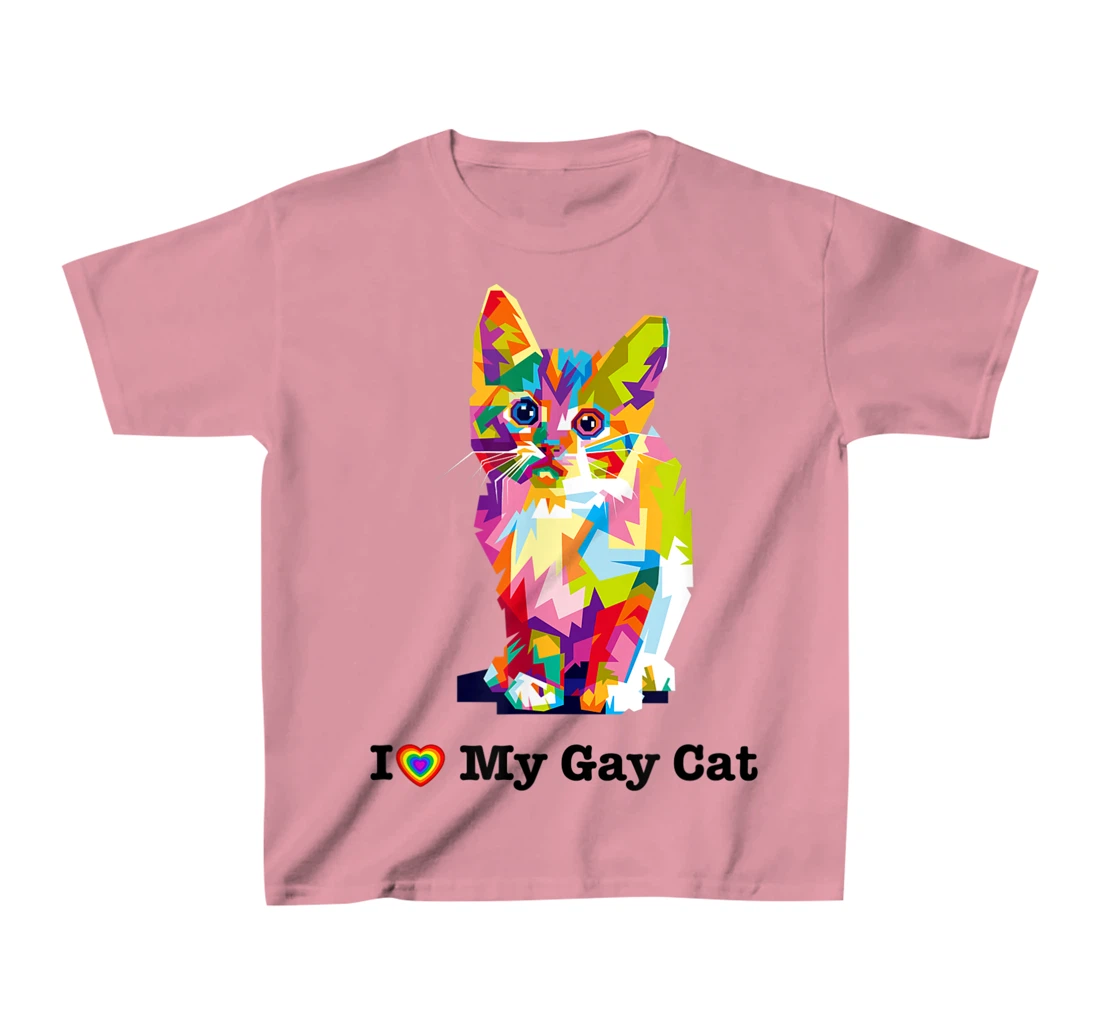 I Love My Gay Cat Heart Funny LGBT T-Shirt, Kid T-Shirt and Women T-Shirt