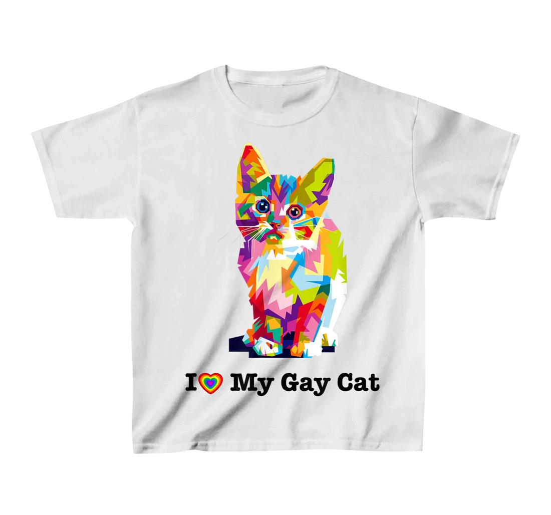 I Love My Gay Cat Heart Funny LGBT T-Shirt, Kid T-Shirt and Women T-Shirt