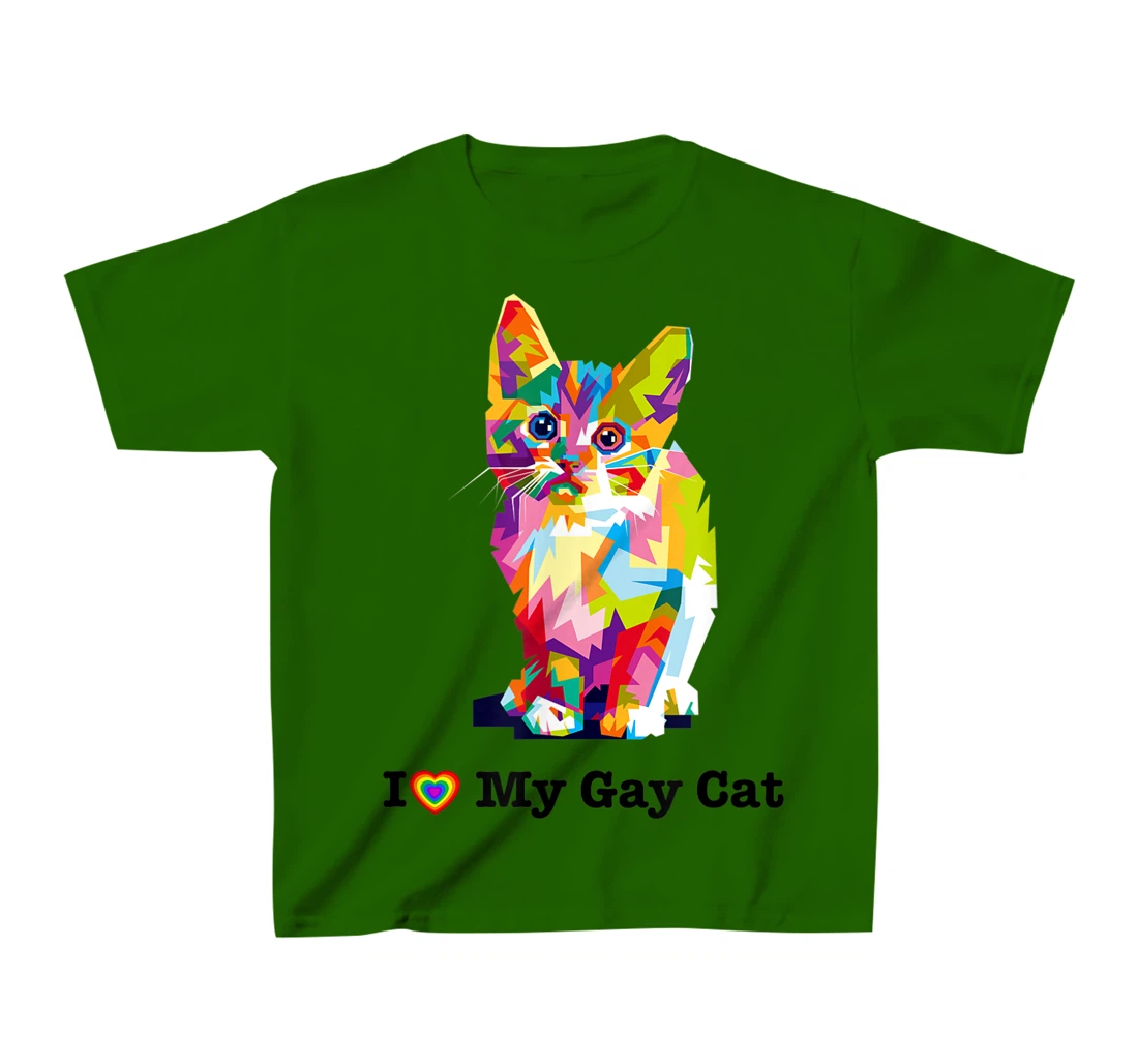 I Love My Gay Cat Heart Funny LGBT T-Shirt, Kid T-Shirt and Women T-Shirt