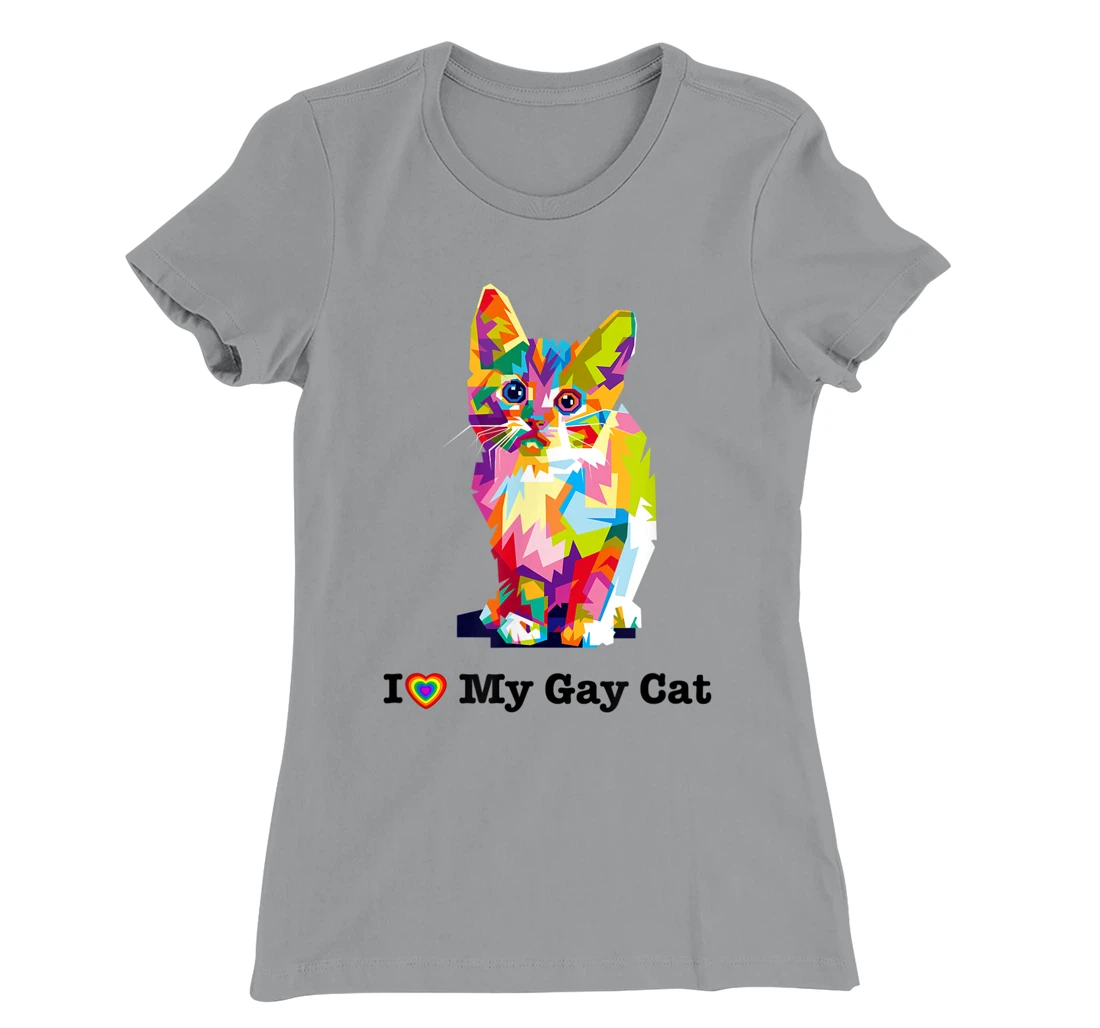 I Love My Gay Cat Heart Funny LGBT T-Shirt, Kid T-Shirt and Women T-Shirt