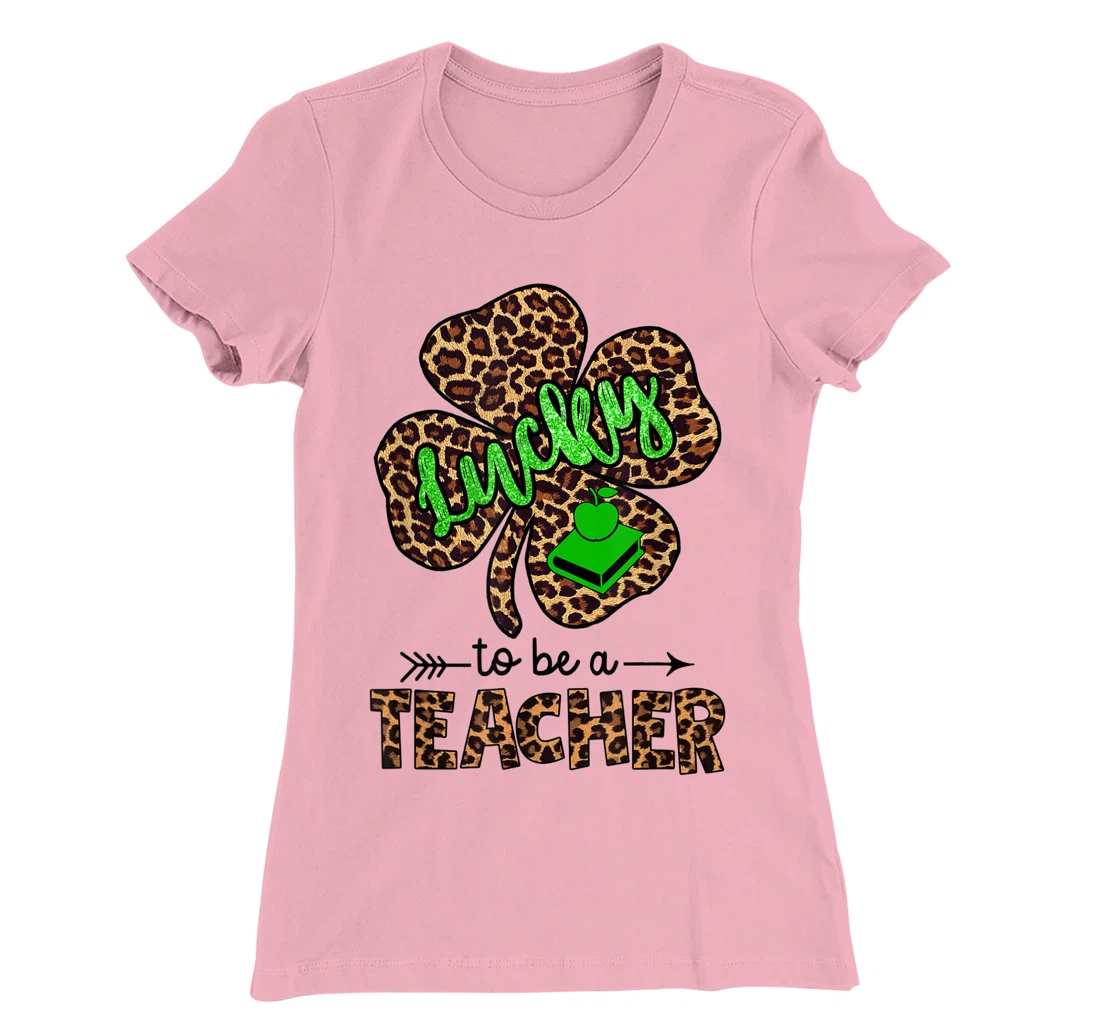 Womens Lucky To Be A Teacher Leopard Shamrock St Patricks Day Women T-Shirt, Women T-Shirt