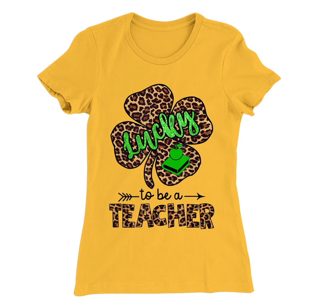 Womens Lucky To Be A Teacher Leopard Shamrock St Patricks Day Women T-Shirt, Women T-Shirt