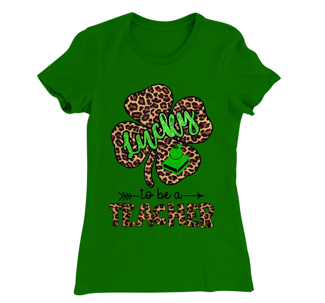 Womens Lucky To Be A Teacher Leopard Shamrock St Patricks Day Women T-Shirt, Women T-Shirt