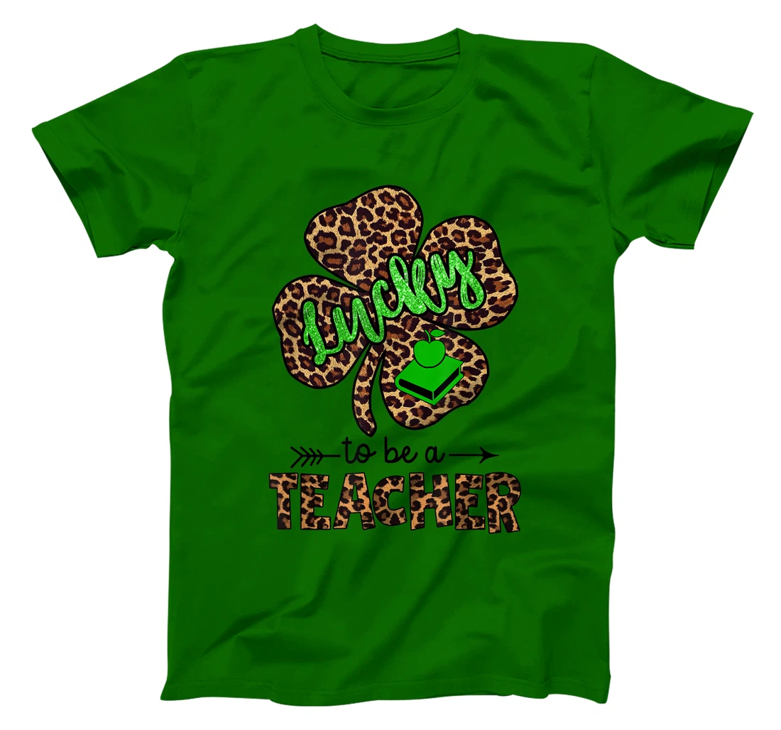Womens Lucky To Be A Teacher Leopard Shamrock St Patricks Day Women T-Shirt, Women T-Shirt