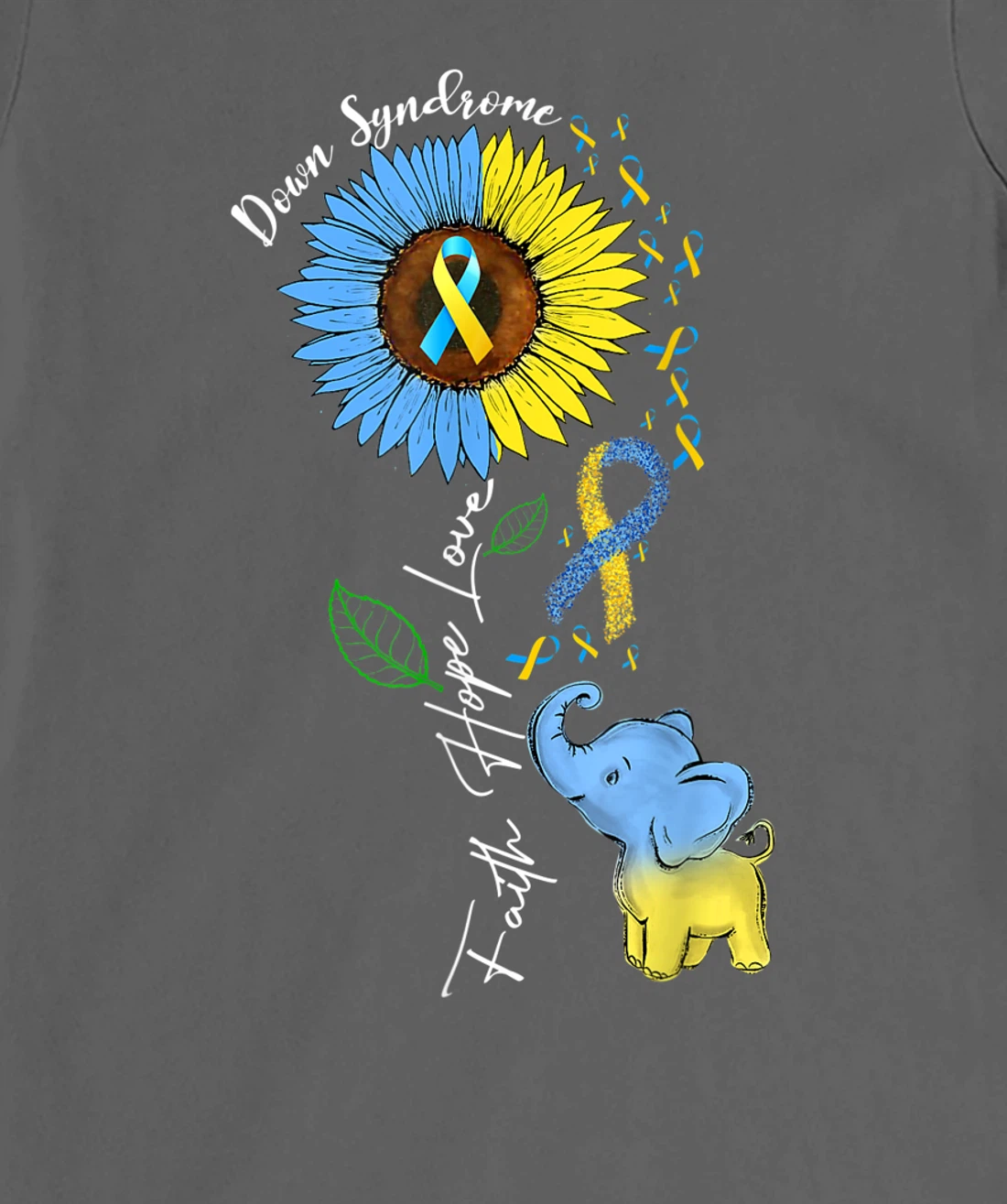 Faith Hope Love Down Syndrome Awareness Ribbon Yellow Blue T-Shirt, Women T-Shirt