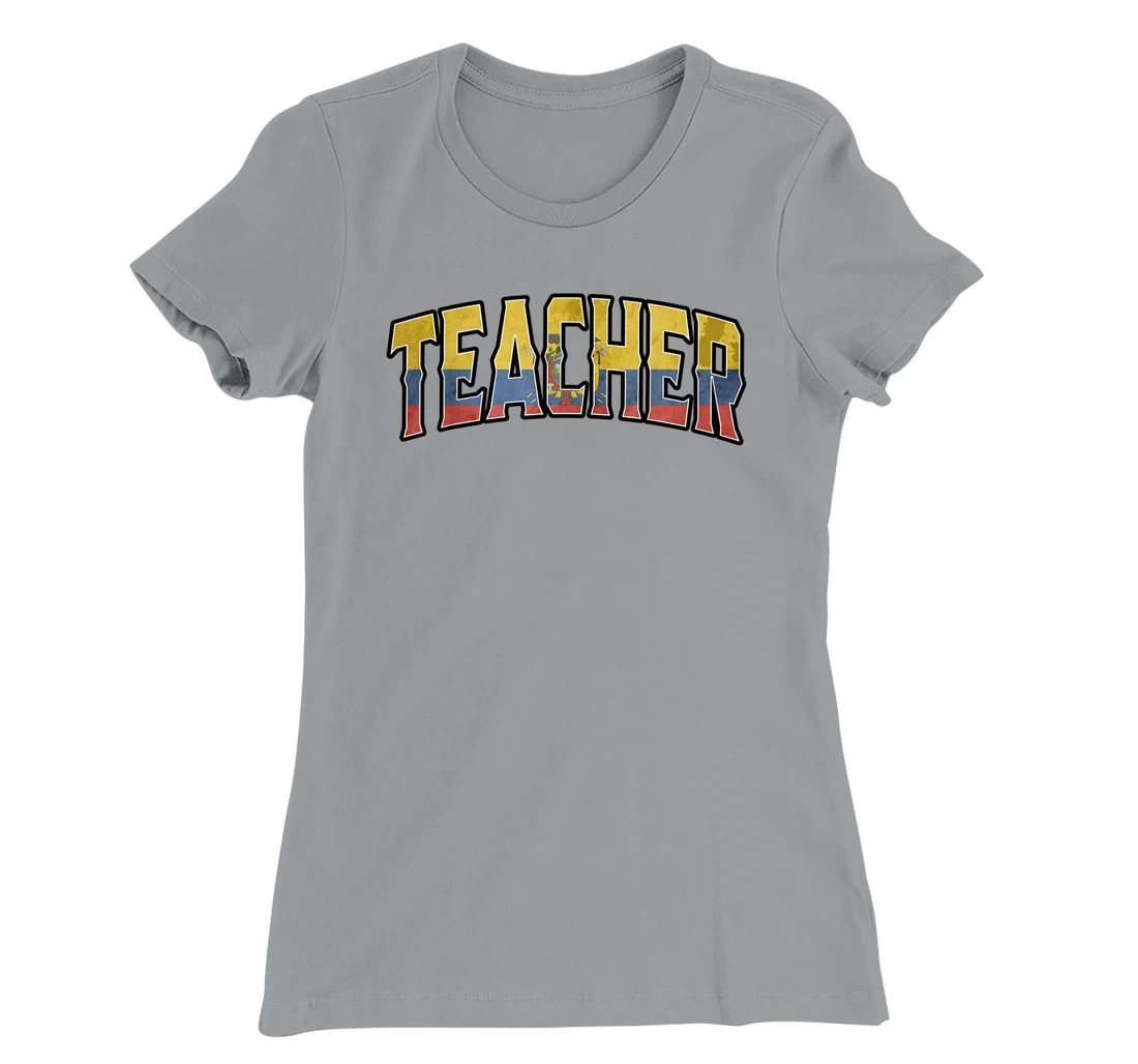 Womens Teacher Ecuadorian Vintage Heritage DNA Flag T-Shirt, Women T-Shirt