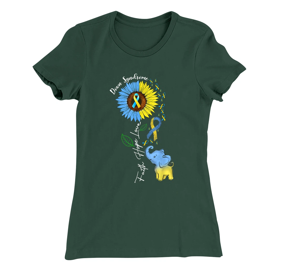 Faith Hope Love Down Syndrome Awareness Ribbon Yellow Blue T-Shirt, Women T-Shirt