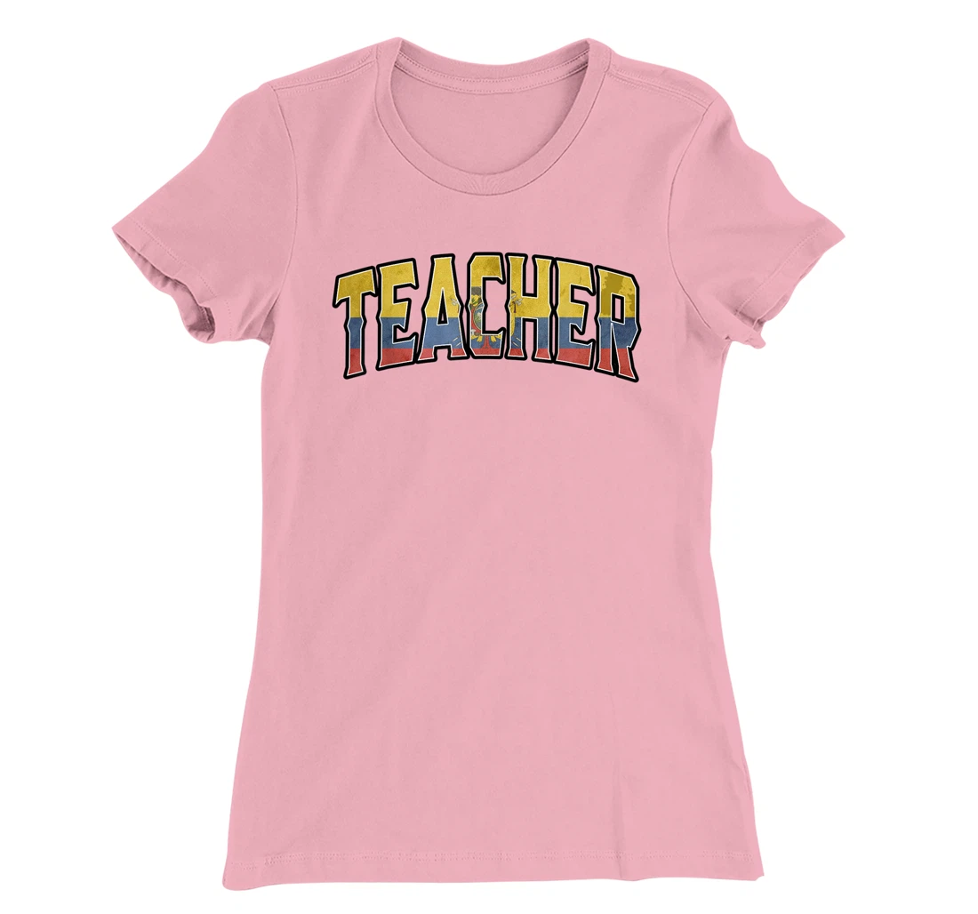 Womens Teacher Ecuadorian Vintage Heritage DNA Flag T-Shirt, Women T-Shirt
