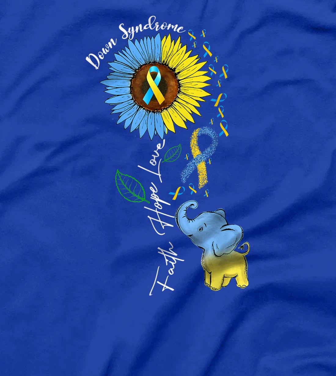 Faith Hope Love Down Syndrome Awareness Ribbon Yellow Blue T-Shirt, Women T-Shirt