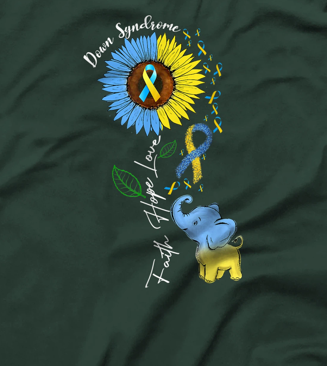 Faith Hope Love Down Syndrome Awareness Ribbon Yellow Blue T-Shirt, Women T-Shirt