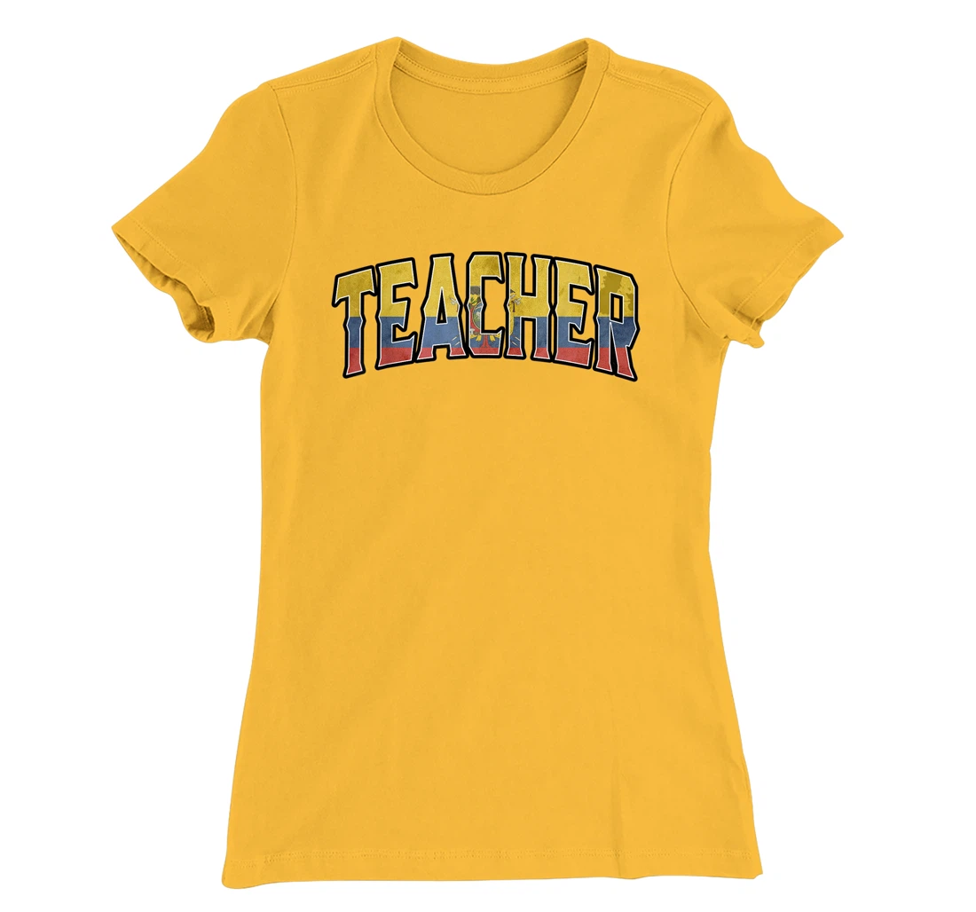Womens Teacher Ecuadorian Vintage Heritage DNA Flag T-Shirt, Women T-Shirt