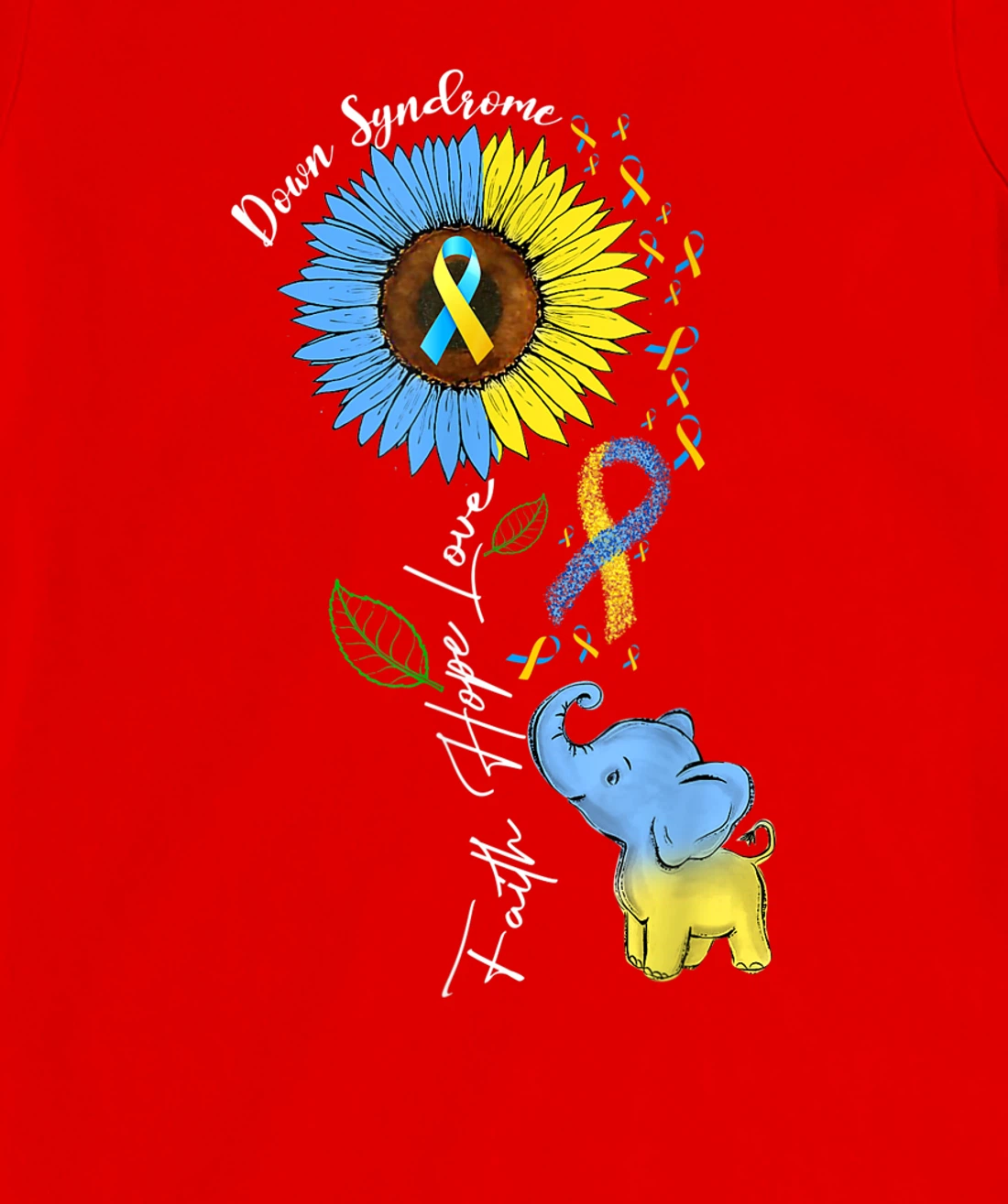 Faith Hope Love Down Syndrome Awareness Ribbon Yellow Blue T-Shirt, Women T-Shirt