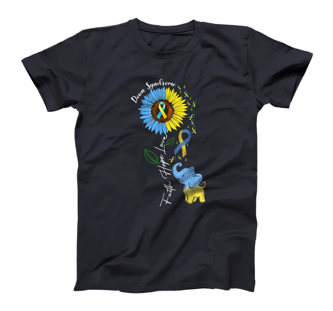 Faith Hope Love Down Syndrome Awareness Ribbon Yellow Blue T-Shirt, Women T-Shirt