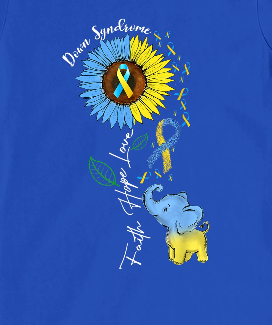 Faith Hope Love Down Syndrome Awareness Ribbon Yellow Blue T-Shirt, Women T-Shirt