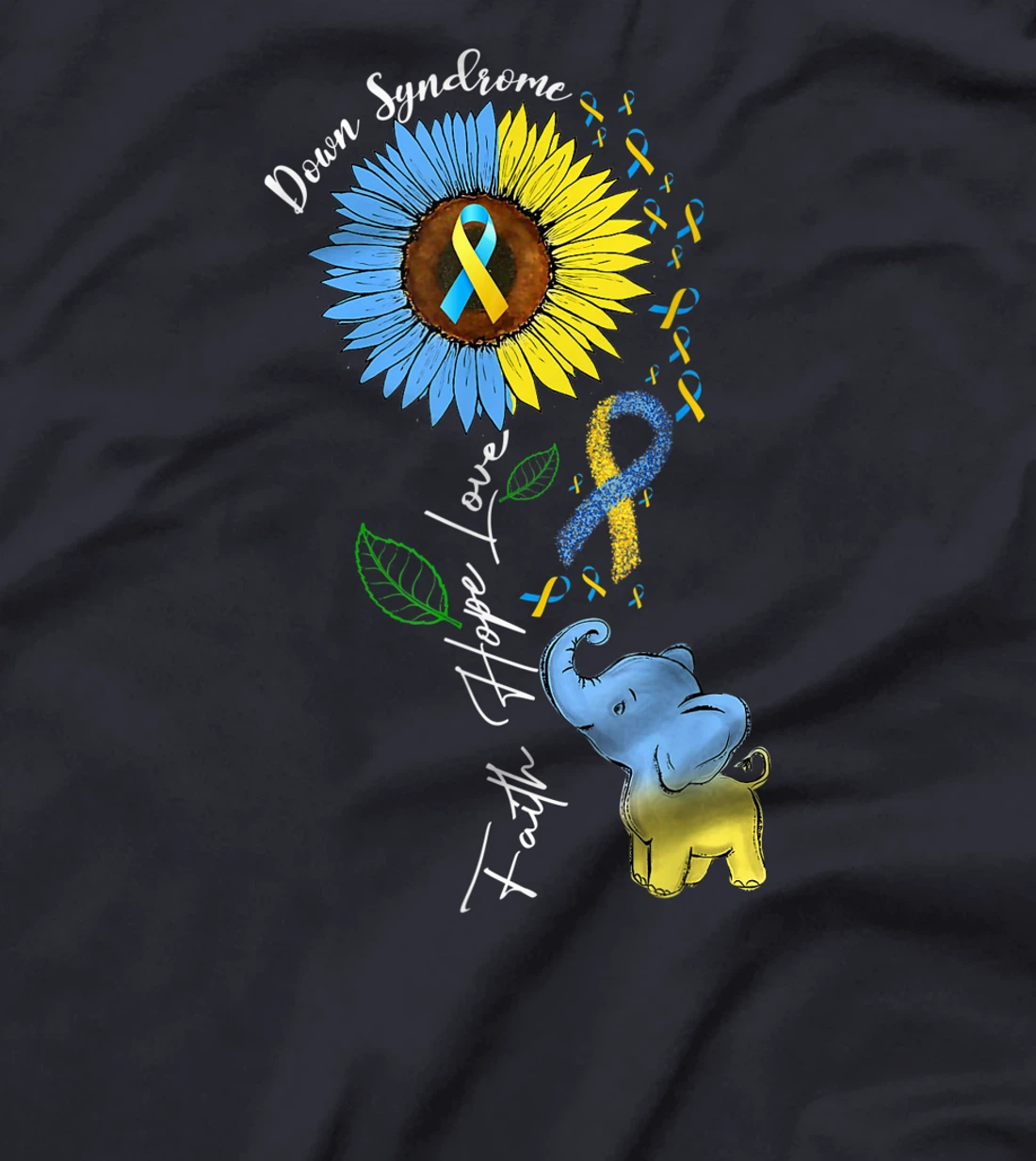 Faith Hope Love Down Syndrome Awareness Ribbon Yellow Blue T-Shirt, Women T-Shirt