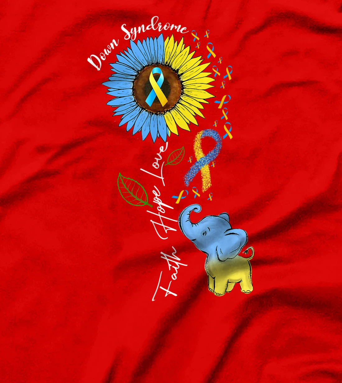 Faith Hope Love Down Syndrome Awareness Ribbon Yellow Blue T-Shirt, Women T-Shirt