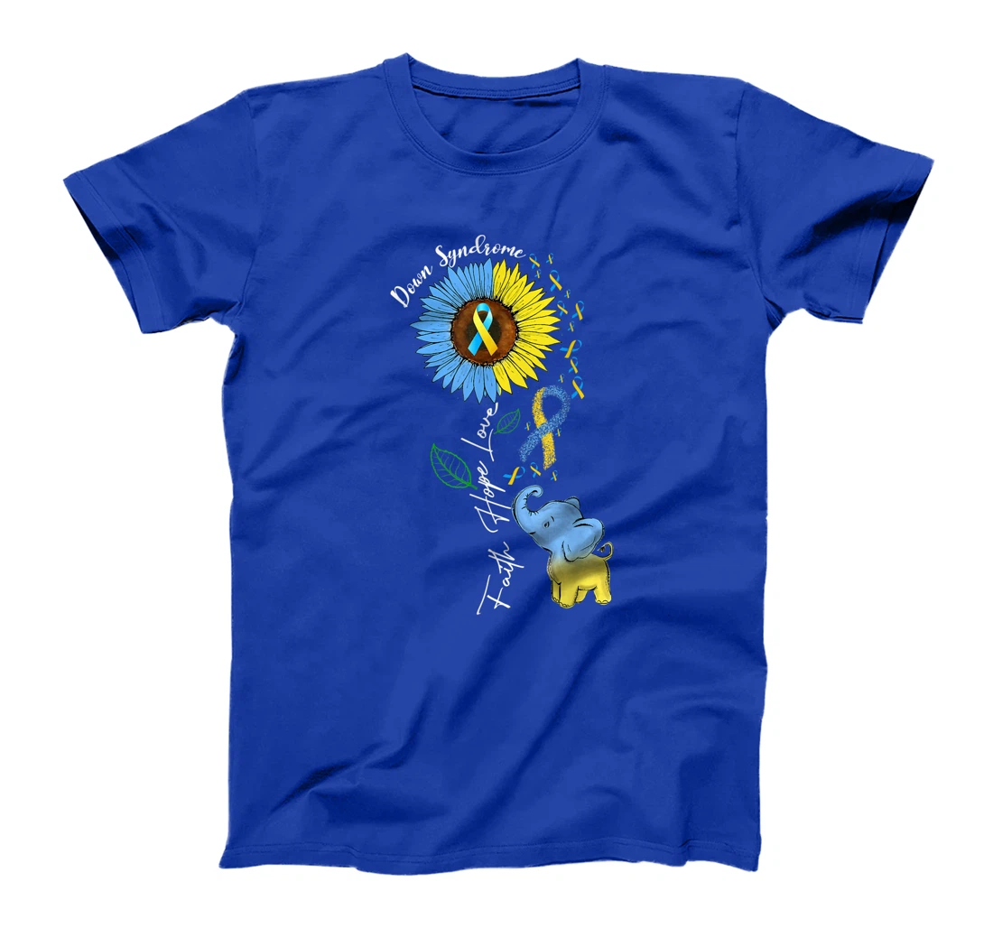 Faith Hope Love Down Syndrome Awareness Ribbon Yellow Blue T-Shirt, Women T-Shirt