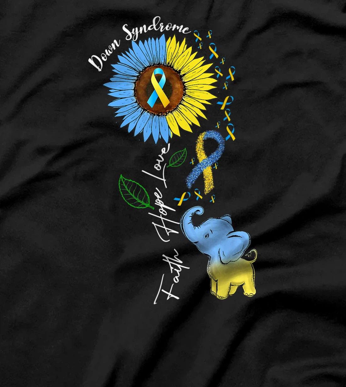 Faith Hope Love Down Syndrome Awareness Ribbon Yellow Blue T-Shirt, Women T-Shirt