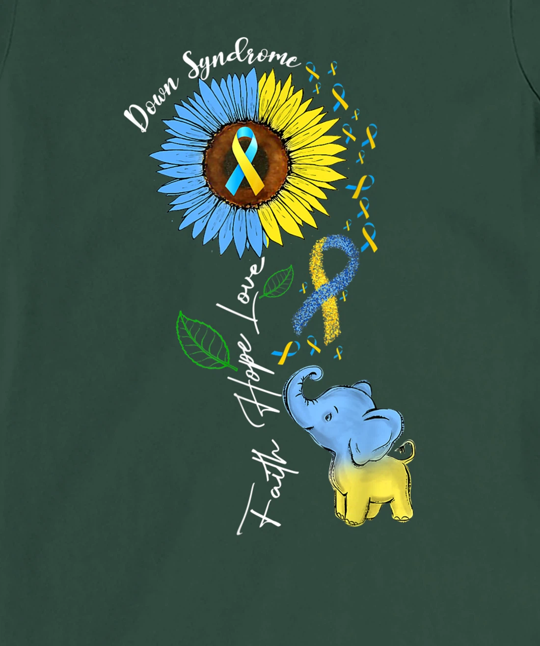 Faith Hope Love Down Syndrome Awareness Ribbon Yellow Blue T-Shirt, Women T-Shirt