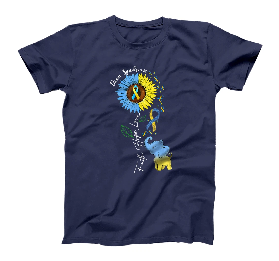 Faith Hope Love Down Syndrome Awareness Ribbon Yellow Blue T-Shirt, Women T-Shirt