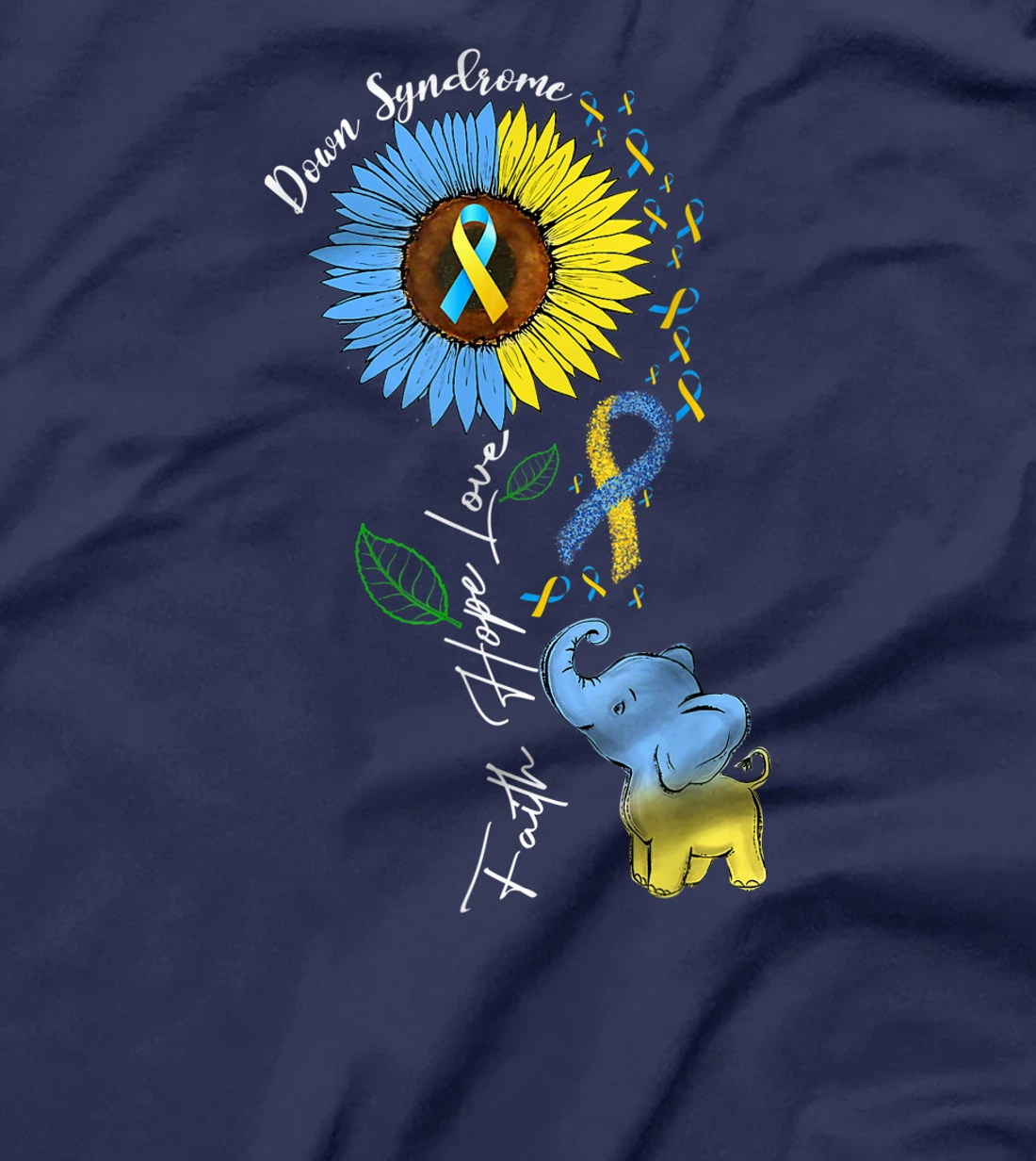 Faith Hope Love Down Syndrome Awareness Ribbon Yellow Blue T-Shirt, Women T-Shirt