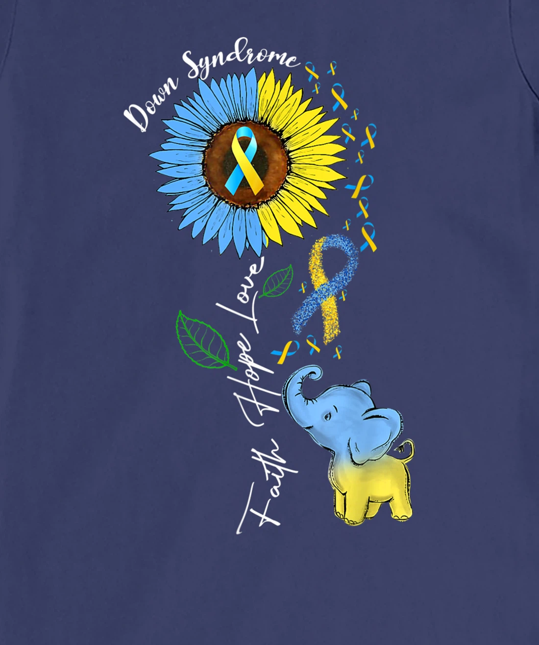 Faith Hope Love Down Syndrome Awareness Ribbon Yellow Blue T-Shirt, Women T-Shirt