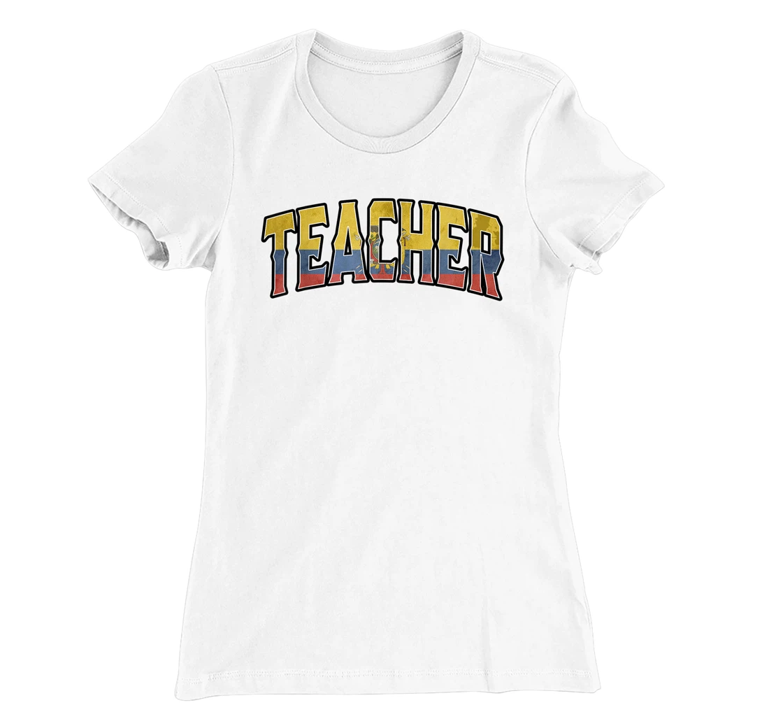 Womens Teacher Ecuadorian Vintage Heritage DNA Flag T-Shirt, Women T-Shirt