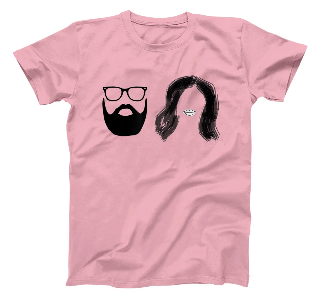 Man with beard and glasses with woman wavy hair T-Shirt, Women T-Shirt