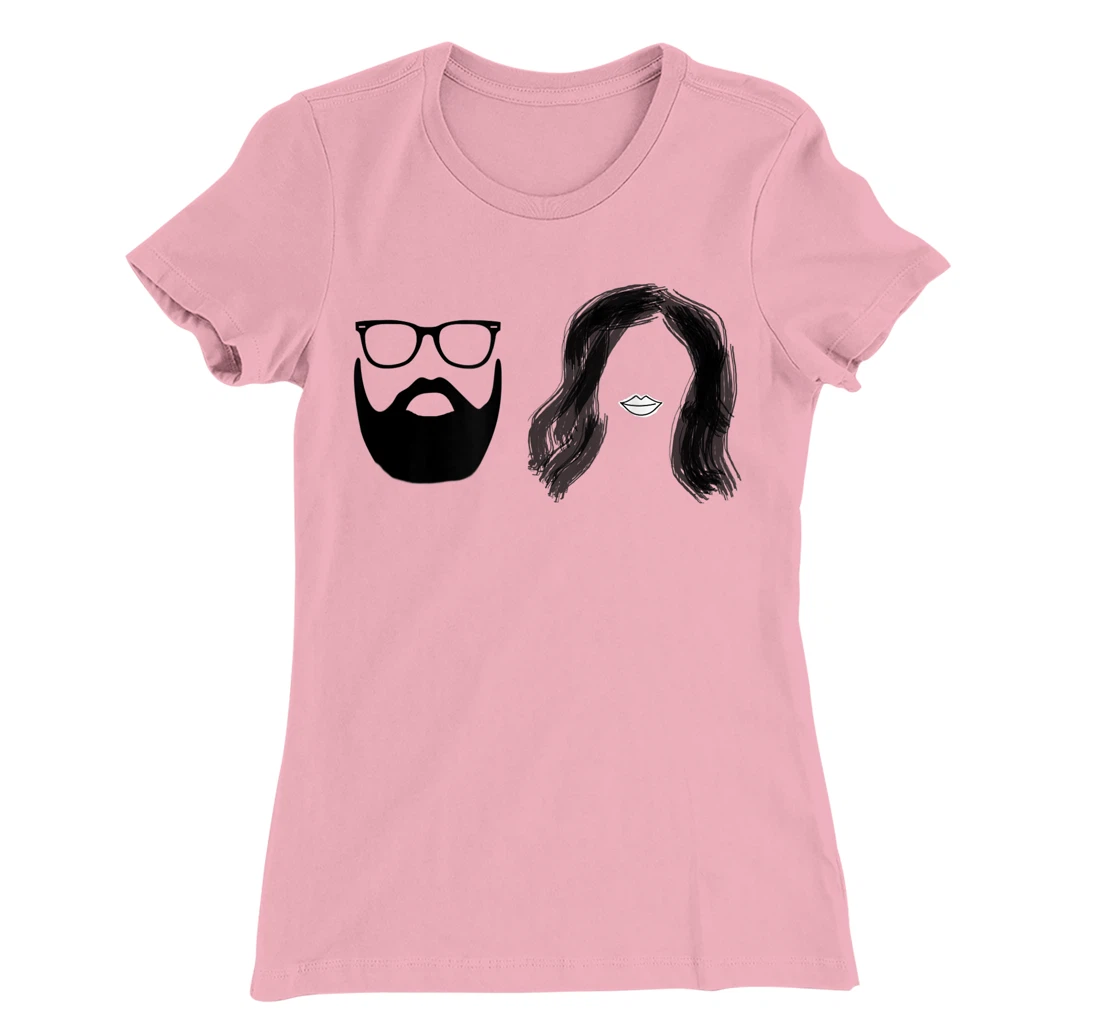 Man with beard and glasses with woman wavy hair T-Shirt, Women T-Shirt