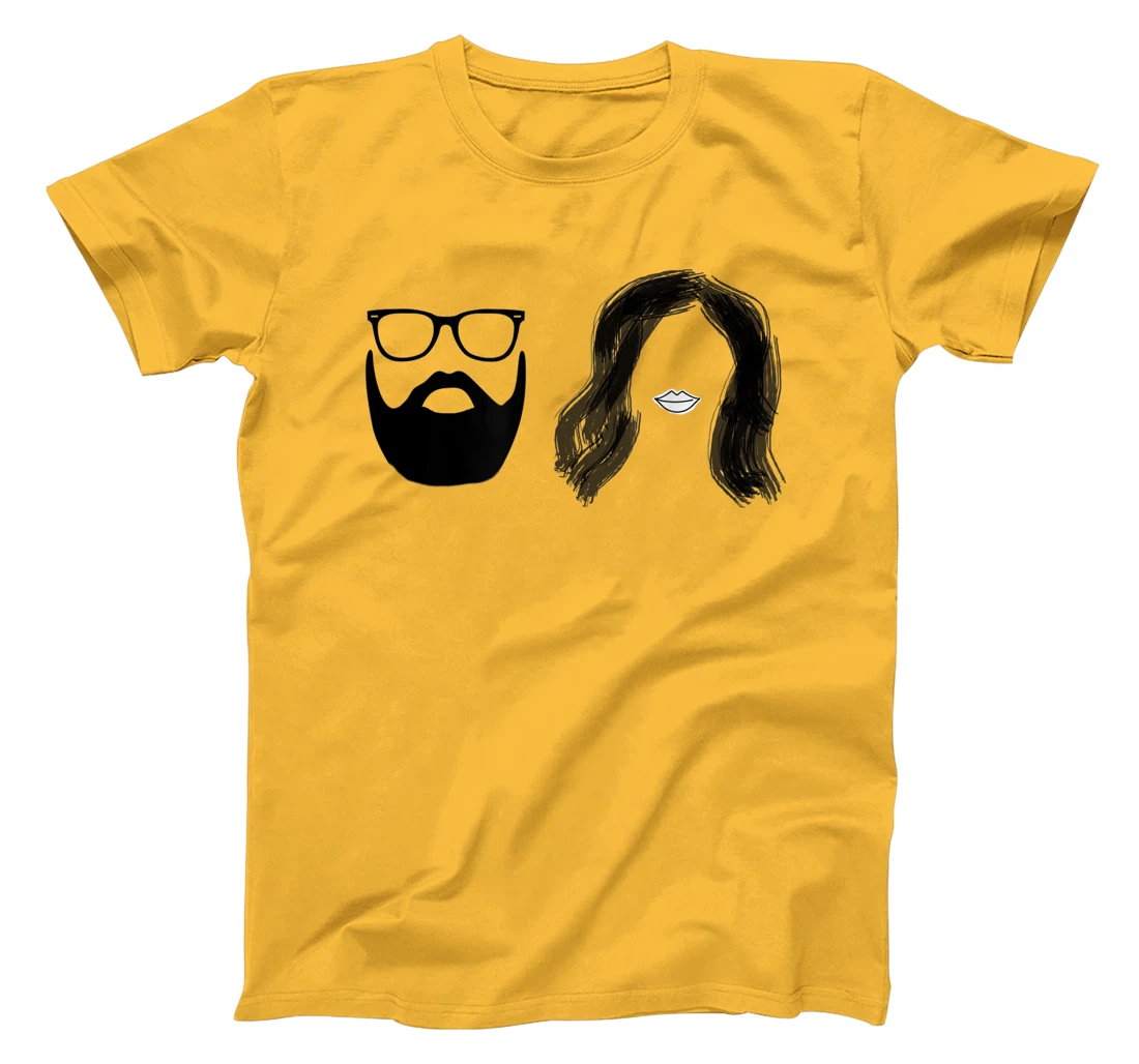 Man with beard and glasses with woman wavy hair T-Shirt, Women T-Shirt