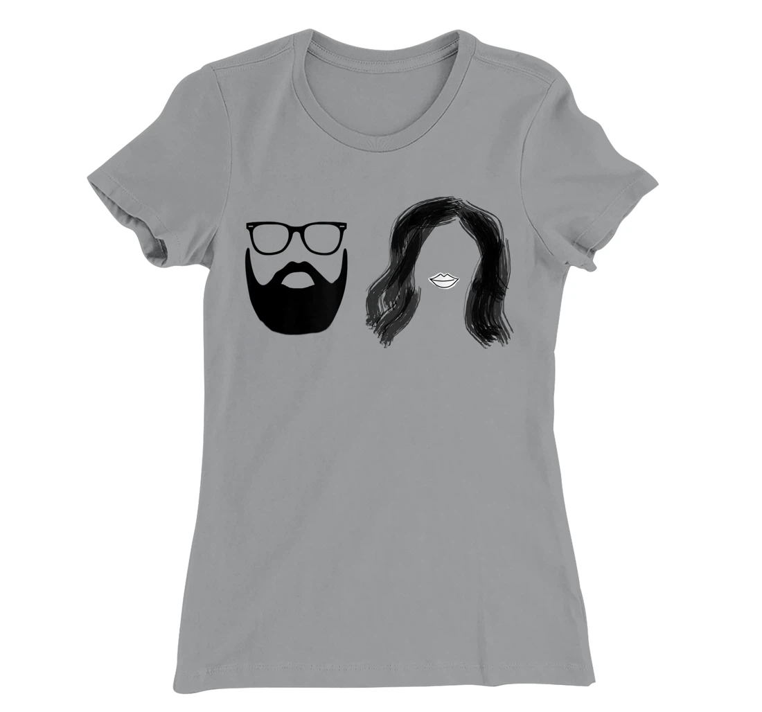 Man with beard and glasses with woman wavy hair T-Shirt, Women T-Shirt