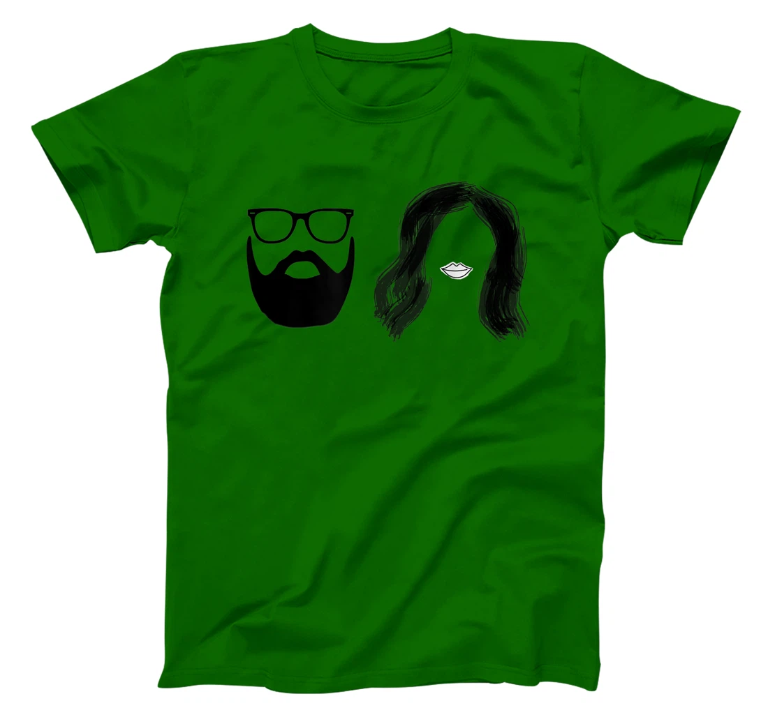 Man with beard and glasses with woman wavy hair T-Shirt, Women T-Shirt