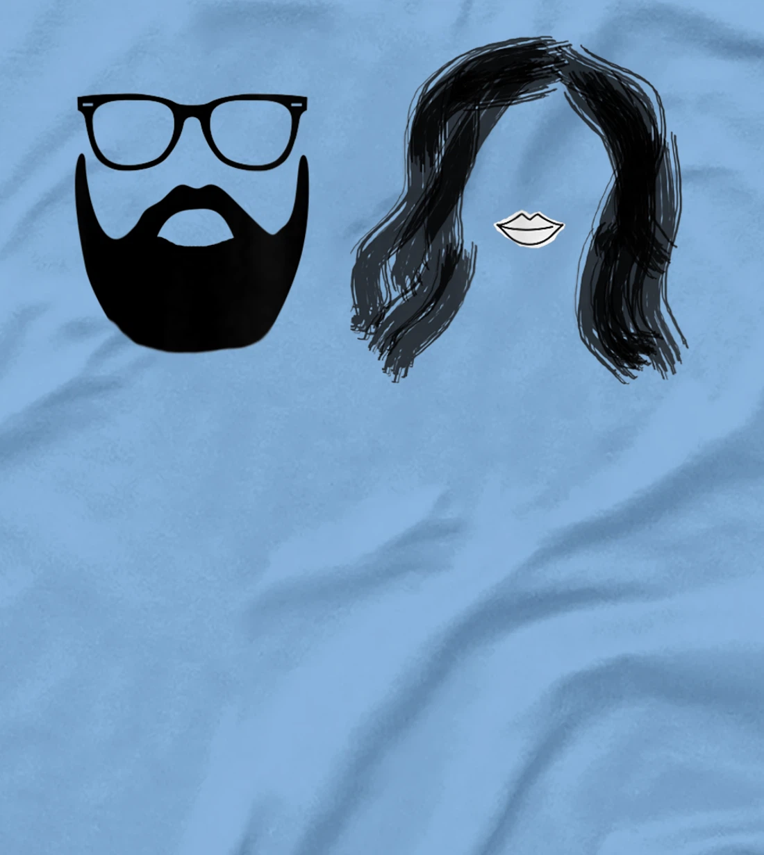 Man with beard and glasses with woman wavy hair T-Shirt, Women T-Shirt